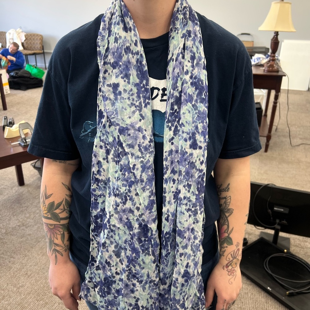Floral Blue and White Scarf